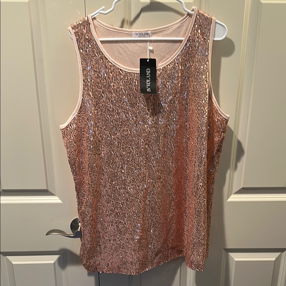 INC International Concepts Women's Pink Sequin Top